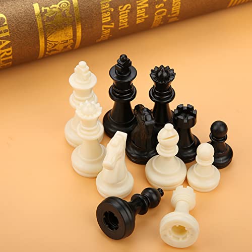 Tournament Chess Set 32 Black & White Pieces 1.93Inch 49mm Tall Standard Replacement Plastic Chessmen Without Checkerboard