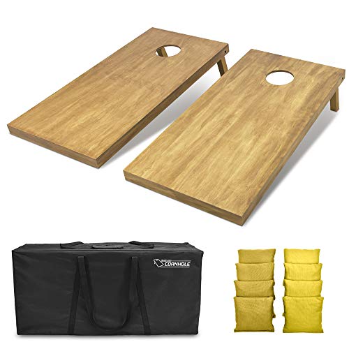 GoSports 4 ft x 2 ft Regulation Size Wooden Cornhole Boards Set with Light Brown Finish - Includes Carrying Case and Bean Bags - Gold & Yellow