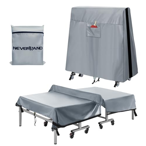 NEVERLAND Ping Pong Table Cover Outdoor Waterproof, Table Tennis Cover Indoor & Outdoor Fits Universal 9x5 FT Tables Folding & Flat Tables with Paddles Organize Bag, 600D Oxford Fabric, Gray - color: Gray