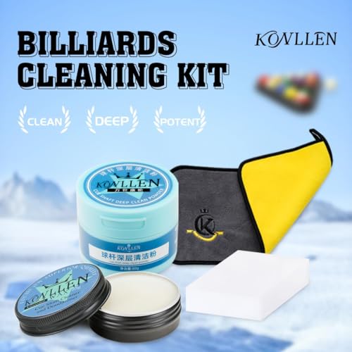 KONLLEN Billiards Billiard cue Towel - 100% Cotton Black 8-Ball Pool Cue Clean Towel Maintenance Accessories Cleaning Set Shaft Wax + Cleaning Powder + - color: Cleaning Kit