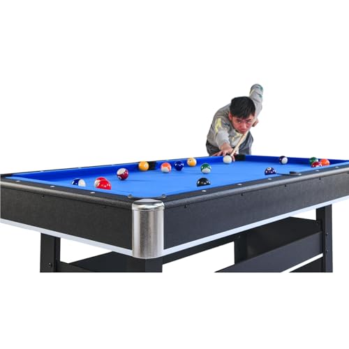 Tomkate 6-Foot Pool and Table Tennis Multi Game with Felt and Table Tennis Surface. Includes Billiard Accessories, Cues, Paddles and Balls for Family Game Room - color: Blue Felt with Black Body