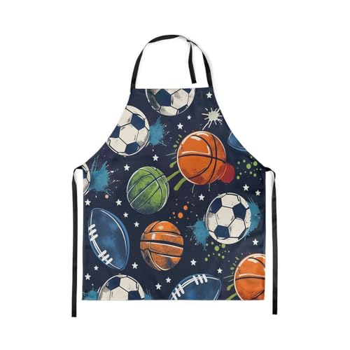 Manfei Ball Sports Kids Kitchen Apron - color: Orange Dark Blue