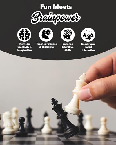 WE Games Best Value Tournament Chess Set - Includes 34 Chess Pieces, Roll Up Vinyl Chess Board, Chess Pieces, Chess Bag and Equalizer Dice, Travel Chess Sets for Adults