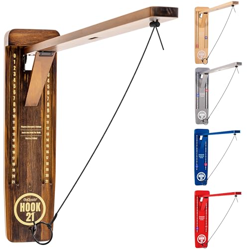 GoSports Hook 21 Wall Mount Ring Swing Game - Play Indoors or Outdoors with Foldable Arm - color: Brown