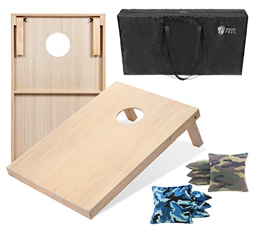 Tailgating Pros 4'x2' & 3'x2' Premium Cornhole Boards w/Carrying Case & Set of 8 All Weather Cornhole Bags - color: Blue Camo/Green Camo