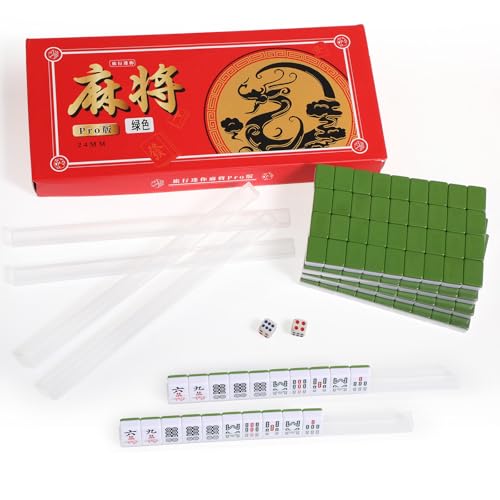 Miniature Chinese Mahjong Game Set 144 Standard Mini-Tiles Board Game Portable Travel with Traveler Size Carrying Case Dices Clear Holder for Outdoor Gift Enthusiast Family(Green) - color: Green