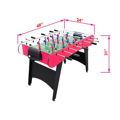 4ft Foosball Table Soccer Game Table Easy to Assemble with Wooden Steel Construction Indoor Sports Fun for Adults & Teens in Home&Apartments&Game Rooms - color: Red+wood