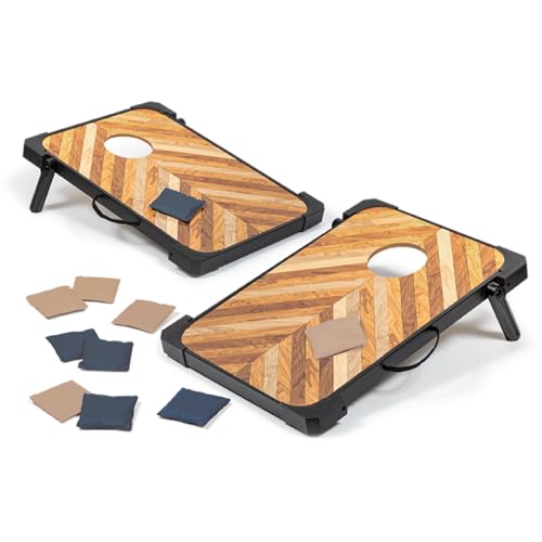 EastPoint 3-in-1 Bean Bag Toss Game Set - 2-Pack 23.5" x 17", Rustic Wood, Portable Carry Handles for Bag Toss - Versatile 3-in-1 Cornhole Sets & Ring Throw, Quick-Setup Flip-Out Legs for Outdoor Game