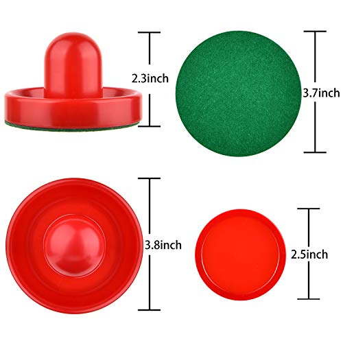 Coopay Air Hockey Pushers and Pucks, Air Hockey Paddles with Felt Bottoms, Goal Handles Paddles Replacement Accessories with a Drawstring Bag for Game Tables (4 Striker, 8 Red Puck Pack) - color: Black and Red