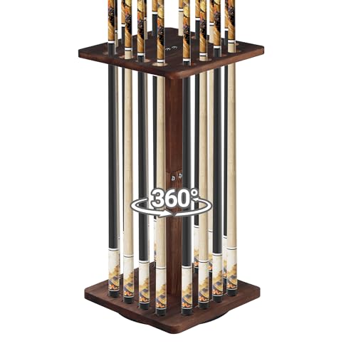 360° Rotating Natural Wood Pool Stick Holder, Floor Stand Billiard Cue Rack, Holds 16 Cues, Storage Organizer for Billiard Room, Easy to Install, Square Base, Billiard Equipment Gift for Men - size: Rotating 16-Rod