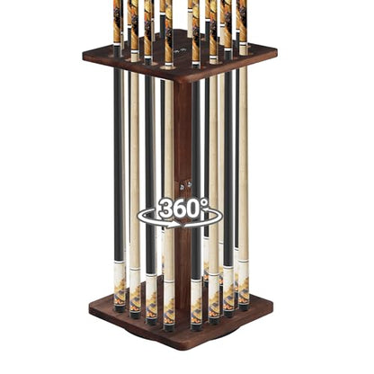 360° Rotating Natural Wood Pool Stick Holder, Floor Stand Billiard Cue Rack, Holds 16 Cues, Storage Organizer for Billiard Room, Easy to Install, Square Base, Billiard Equipment Gift for Men - size: Rotating 16-Rod