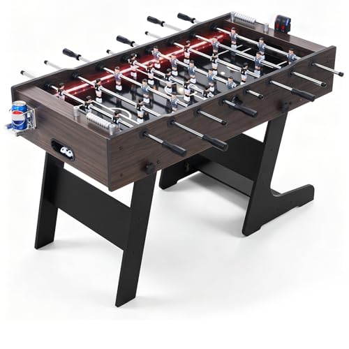 RAYKEEP 53" Folding Foosball Table with LED Lights, Full Size Indoor Soccer Game with Electronic Scoreboard for Adults & Kids, Home, Game Room, or Office – Includes 2 Balls & 2 Cup Holders