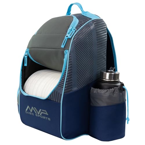 MVP Disc Sports Shuttle Disc Golf Backpack Bag (Choose Your Style and Color) - color: Dark Gray/Sky Blue, style: With Velcro Side Panel