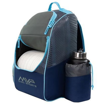 MVP Disc Sports Shuttle Disc Golf Backpack Bag (Choose Your Style and Color) - color: Dark Gray/Sky Blue, style: With Velcro Side Panel