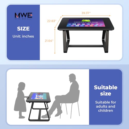 MWE 32 Inch Game Table, Multifunctional Touchscreen Table, Detachable Interactive Display for Indoor Entertainment, Meetings & Education, Android 13, 8+128GB