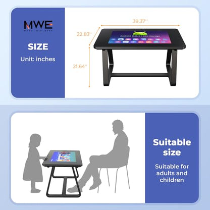 MWE 32 Inch Game Table, Multifunctional Touchscreen Table, Detachable Interactive Display for Indoor Entertainment, Meetings & Education, Android 13, 8+128GB