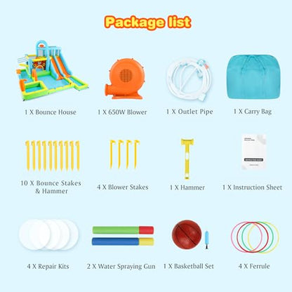 JOYLDIAS Inflatable Water Slide Bounce House for Kids, Luxury Heavy Duty Blow Up Water Park with Double Slides, Climbing Wall, Splash Pool and Sunshade Awning - Ideal Backyard Gift for Toddlers & Kids - color: 10 in 1