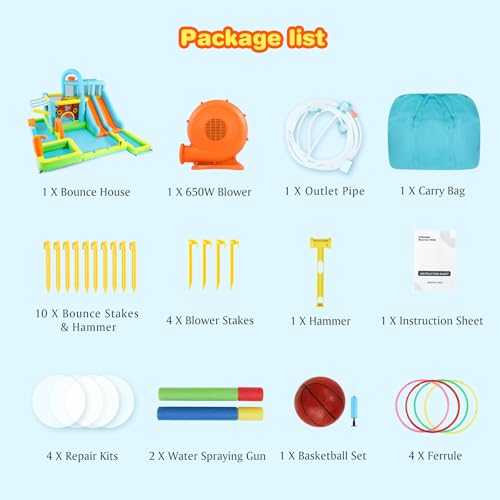 JOYLDIAS Inflatable Water Slide Bounce House for Kids, Luxury Heavy Duty Blow Up Water Park with Double Slides, Climbing Wall, Splash Pool and Sunshade Awning - Ideal Backyard Gift for Toddlers & Kids - color: 10 in 1