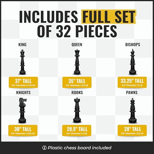 MegaChess Giant Chess Set Game with 37" Tall King - A Large Chess Set Yard Game for Families Looking for Outdoor Jumbo Games - 32 Large Pieces Made from Durable HDPE (Plastic Board Included)