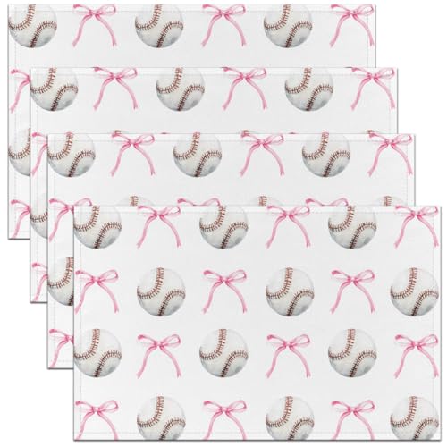 Pink Bow Tie Kids Placemats Set of 4,Baseball Bowknot Geometric Patchwork Table Place Mats,Ball Sport Game Modern Kitchen Decor,Red White Placemat Kitchen Table Decoration 12"x18" - color: Red White
