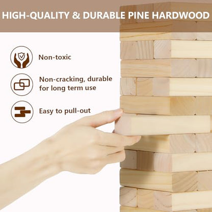 Aivalas Medium Tumble Tower 60PCS Wooden Block Stacking Yard Games with Carrying Bag Indoor & Outdoor Game for Kids and Adults Party Games for Backyard Lawn Beach Camping (Over 3.2 Ft) - size: M-Over 3.2 FT-60PCS