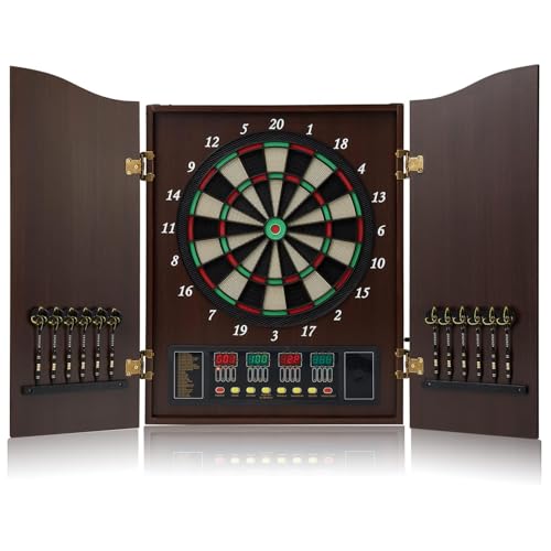 Electronic Dart Board Cabinet Set, 12 Soft Tip Darts, Electric Dart Boards for Adults, Digital Dart Board with Integrated Scoreboard for Family Game Rooms - color: COFFEE