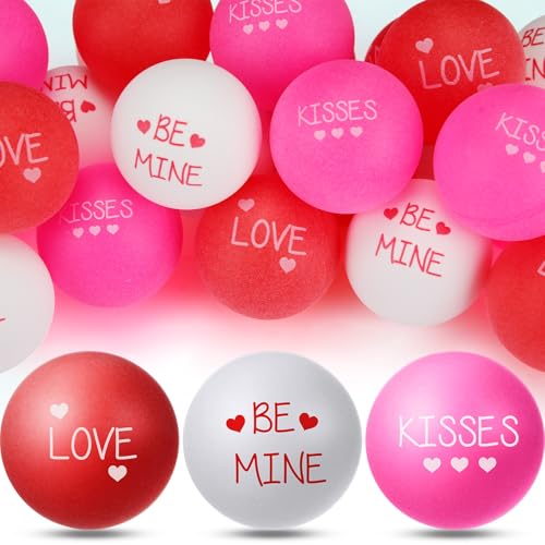 Soulchen 24 Pcs Valentines Day Table Tennis Balls Bulk 40 mm Heart Table Tennis Ball Red Pink White Valentines Funny Novelty Toys Accessories for Beer Game Birthday Gift Party Decorations - style: Letter