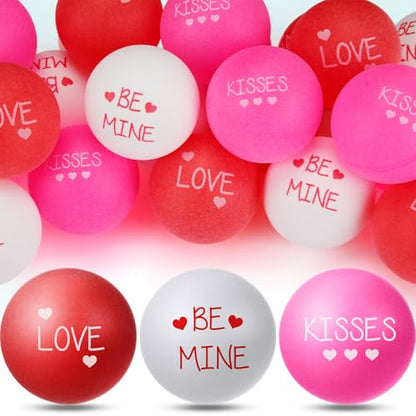 Soulchen 24 Pcs Valentines Day Table Tennis Balls Bulk 40 mm Heart Table Tennis Ball Red Pink White Valentines Funny Novelty Toys Accessories for Beer Game Birthday Gift Party Decorations - style: Letter