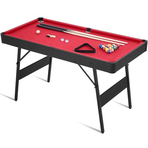 Mini Billiard Table for Kids and Adults, Folding Portable Pool Game Table with Locking Legs and Adjustable Feet, Complete Set with Cues Balls Triangle Chalk Brush for Family Game Room - color: B