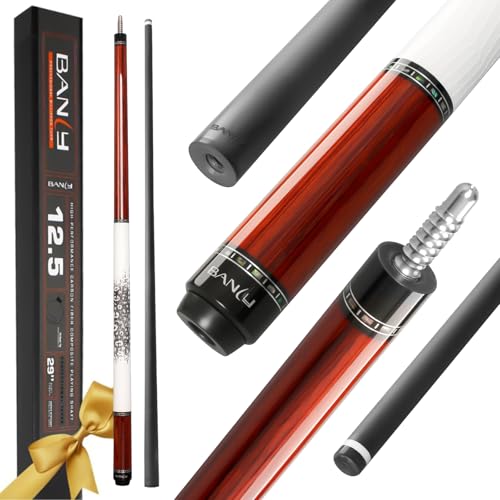 Banly Carbon Fiber Pool Cue Stick 12.5mm Time Crystal Tip, Low Deflection Pool Cue Professional Billiard Cue Sticks with Gift Box - color: 2-Linggas Wood(White Grip)