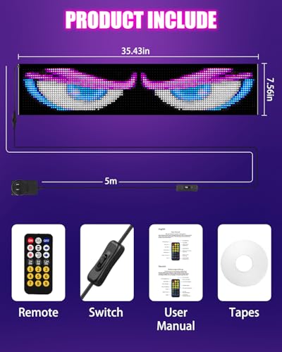 35"*8" Flexible Advertising LED Sign with 21-Key Remote and APP Control,Custom Animations, Patterns & Text,for Store,Hotel,School,Bar - size: 35"*8"