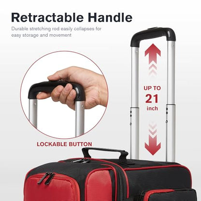 Single Roller Bowling Bag with Wheels, 1 Bowling Ball Bag with Separate Shoe Compartment and Retractable Handle Extends to 37.0 Inches, Padded Foam Ball Insert - color: Red