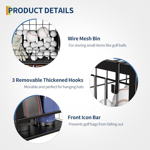 GarveeLife Golf Bag Organizer, Sports Equipment Organizer, Sports Organizer for Garage, Golf Bag Stand for Garage with Baskets, Hooks