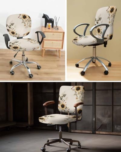 Savannan Office Chair Cover, Fall Pastoral Sunflower Berry Protective Stretch Elastic Universal Cover for Desk Task Chair,Computer Rotating Chair 1 Pcs Autumn Botanical Retro Linen