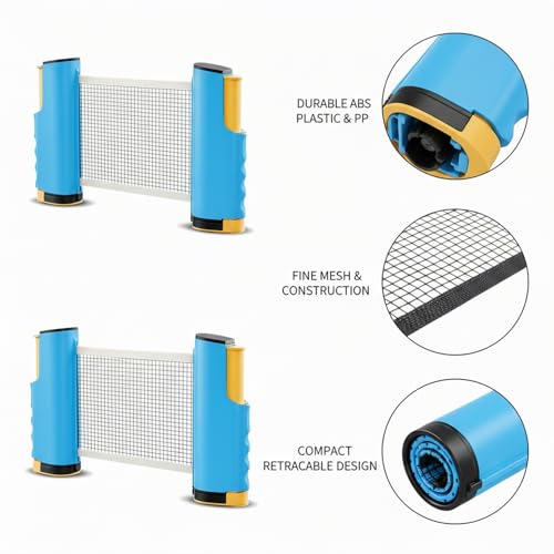 Portable Retractable Ping Pong Net Set with 2 Rackets & 3 Balls, Tool-Free Clamp for Any Flat Table - color: Yellow