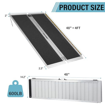 4 Feet Aluminum Folding Wheelchair Ramp for Home Steps | Non-Skid Handicap Threshold Wheel Chair Ramp for Home Steps, Stairs, Entry, Threshold, Doorways, 600LBS Capacity,28in Wide - size: 4FT-black