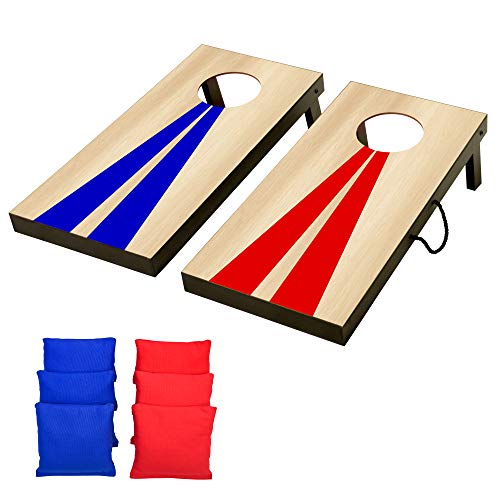 GoSports 2 ft x 1 ft Portable Size Cornhole Set - Ready To Play with 6 Bean Bags and 2 Conrhole Boards - Great for Indoor, Outdoor, Family Events, Game Nights, and Backyard Play - style: Wood Design