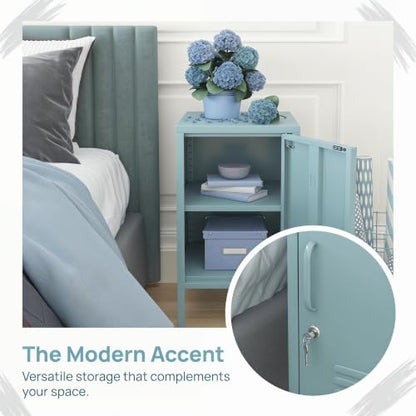 Single Door Lockable Metal End Table & Children's Bedside Table, 2-Tier Storage Cabinet with Adjustable Shelf, Easy Assembly Side Table for Living Room Bedroom Home Office Blue - color: Ocean, style: End Table-28"H-GL