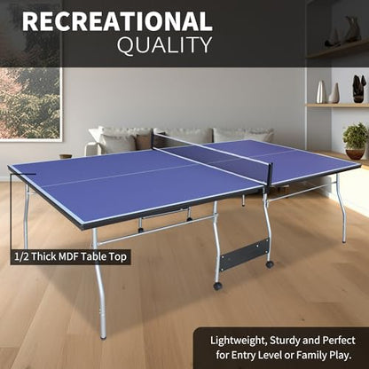 8ft Foldable Table Tennis Table, 96"x54"x30" Portable Ping Pong Table Set for Indoor Games with Net, 2 Paddles & 3 Balls, MDF Surface & Aluminum Frame, Easy Storage