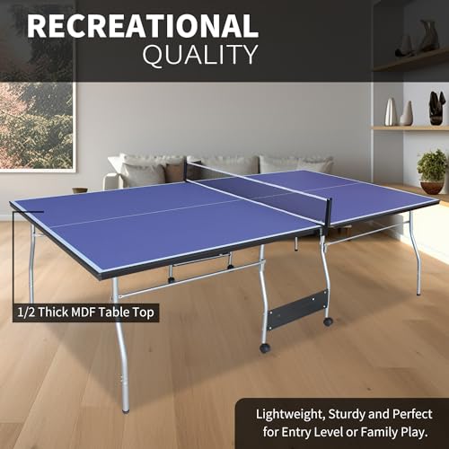 8ft Foldable Indoor Ping Pong Table Set with Net, 2 Paddles & 3 Balls – Portable Midsize Design for Home, Office, or Outdoor Play