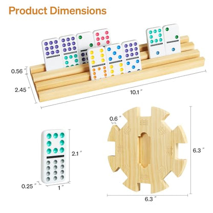 ELONGDI Mexican Train Double 12 Dominoes Set with 4 Wooden Trays/Racks in Portable Carrying Case Colorful 91 Tiles & 9 Trains Board Game for Family Game Night