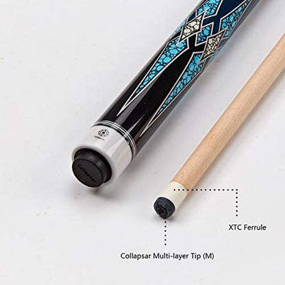 Collapsar CXT Pool Cue with Soft Case,Black with Cream Points and Turquoise,Wrapless Handle 58Inch Professional Pool Stick - color: Blue handle, size: 21 ounce