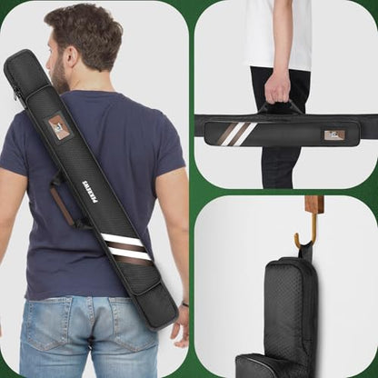 PEKREWS Pool Cue Case, Soft Pool Stick Case 1x1 Holds 1 Butt and 1 Shaft with Queue Zipper Pocket, Sturdy Polyester Billiard Cue Bag with Shoulder Strap Handle, Billiard Stick Bag for Men and Women - color: Brown