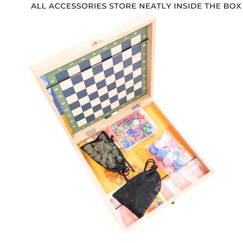 5-in-1 Magnetic Wooden Board Game Set, Premium Beech Wood Frame Family Game Center for Kids & Adults