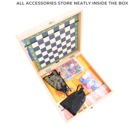 5-in-1 Magnetic Wooden Board Game Set, Premium Beech Wood Frame Family Game Center for Kids & Adults