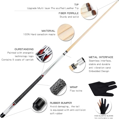 Pool Cue Stick - 58 inch Maple Billiard Pool Stick, 19/20/21 oz 1/2 Maple Pool Cue Stick Kit, 2-Piece Billiard Pool Cue Stick - color: White With Case(19 oz/11.5mm)