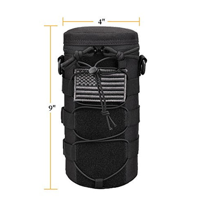 Water Bottle Pouch Molle Tactical Holder Storage Bag for 32oz Carrier - color: Black - 2PCS