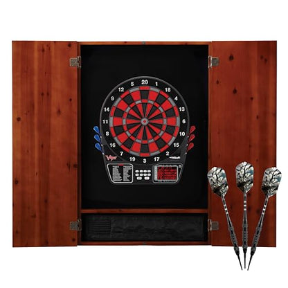 Viper Metropolitan Solid Wood Cabinet & Electronic Dartboard Play-Ready Bundle - color: Cinnamon, style: Deluxe Set