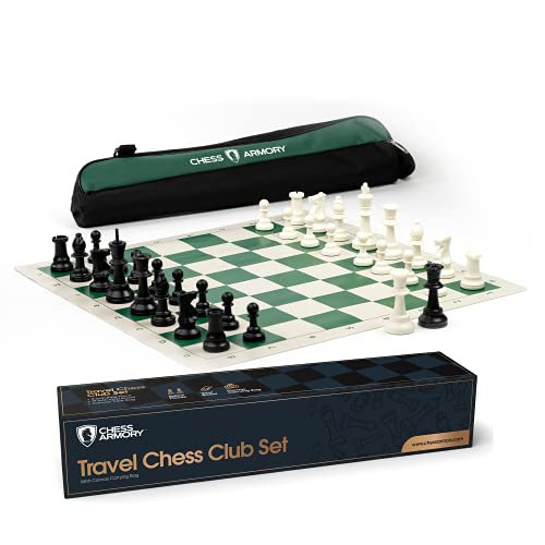 Chess Armory Large Chess Set 20" Weighted Tournament Set with Canvas Carrying Bag - Vinyl Roll Up Chess Board, Weighted Chess Pieces - 3.75 Inch King - Extra Queens - size: 20" Vinyl w/ Carrying Bag