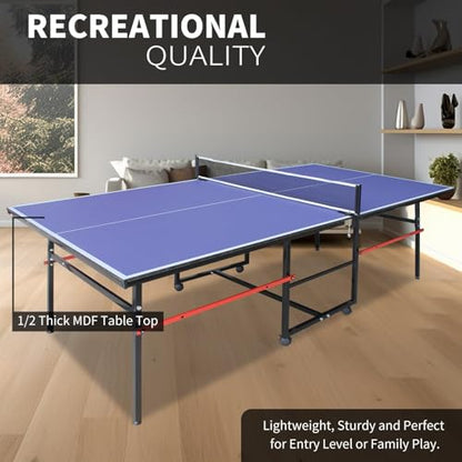 Tennis Tables, Professional Outdoor Table Tennis Tables–8Ft Mid Size Folding Rolling Ping Pong Table with Net and 4 Wheels, Single Player Playback Mode, Outdoor and Indoor Use